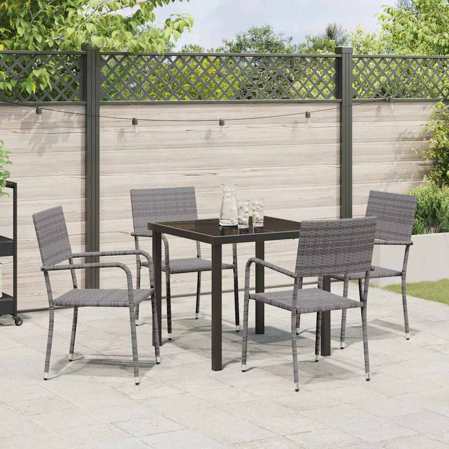 Tuin eettafelset met kussen 5 pcs Grijs poly rattan
