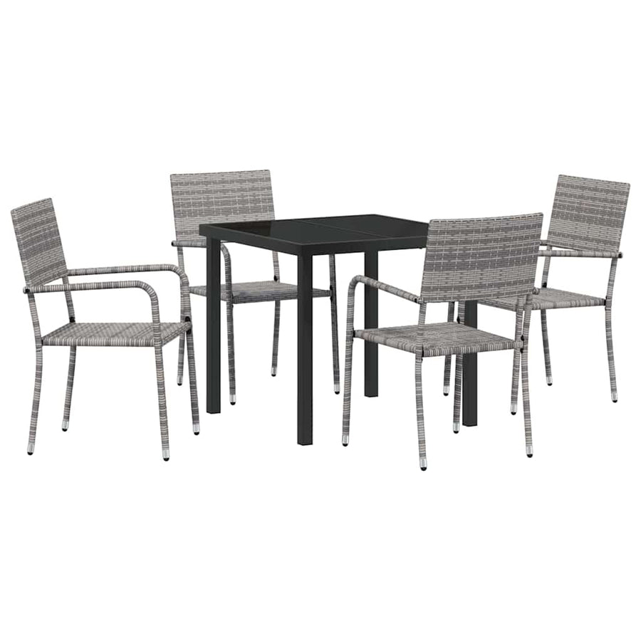 Tuin eettafelset met kussen 5 pcs Grijs poly rattan
