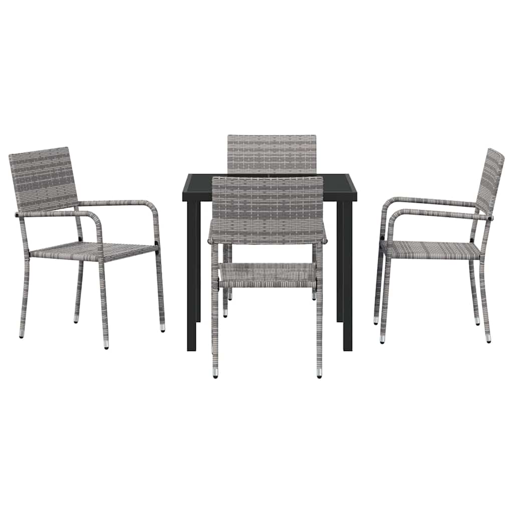 Tuin eettafelset met kussen 5 pcs Grijs poly rattan