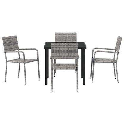 Tuin eettafelset met kussen 5 pcs Grijs poly rattan