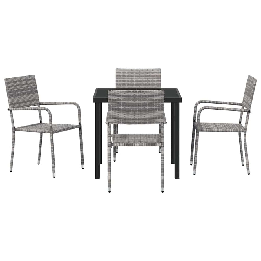 Tuin eettafelset met kussen 5 pcs Grijs poly rattan