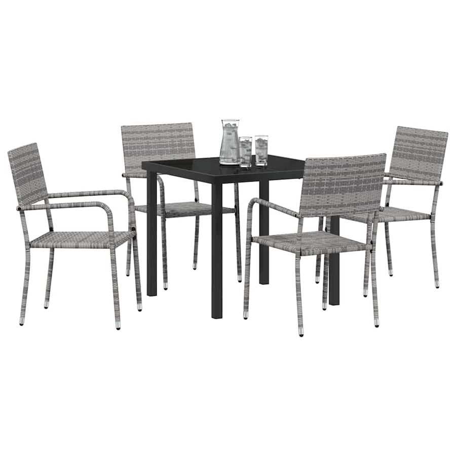 Tuin eettafelset met kussen 5 pcs Grijs poly rattan