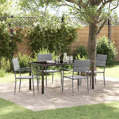Tuin eettafelset met kussen 5 pcs Grijs poly rattan