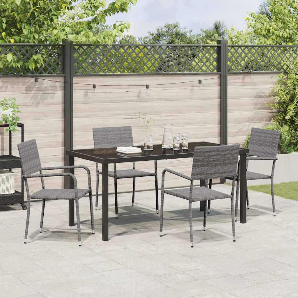 Tuin eettafelset met kussen 5 pcs Grijs poly rattan