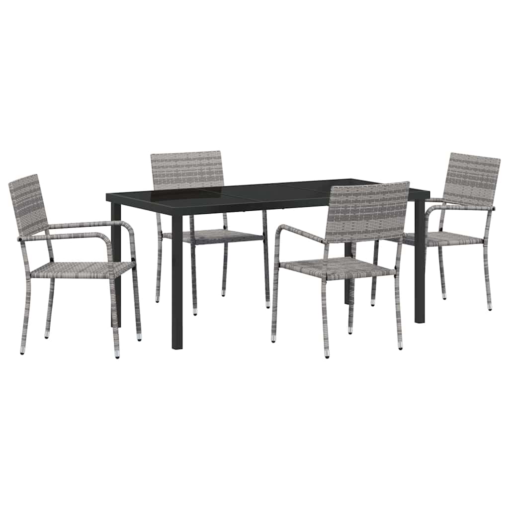 Tuin eettafelset met kussen 5 pcs Grijs poly rattan