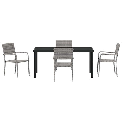 Tuin eettafelset met kussen 5 pcs Grijs poly rattan