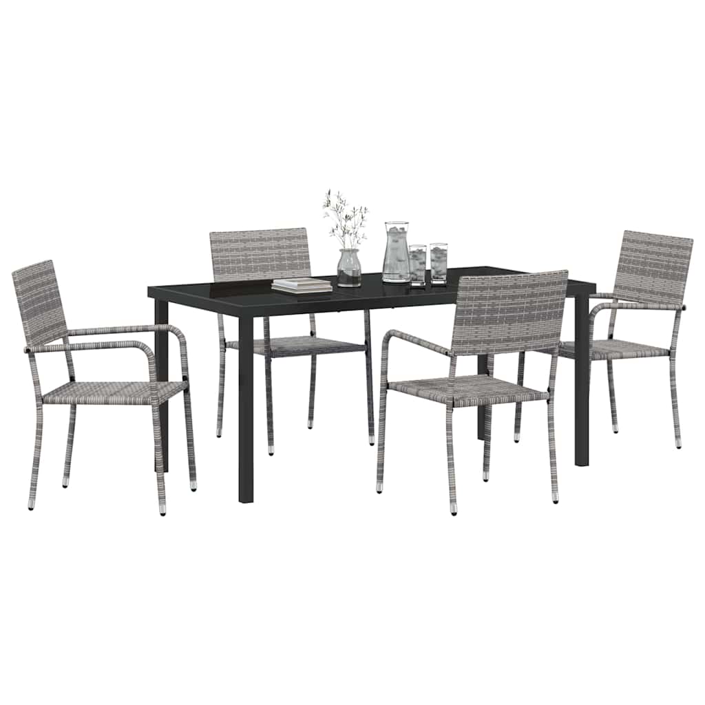 Tuin eettafelset met kussen 5 pcs Grijs poly rattan