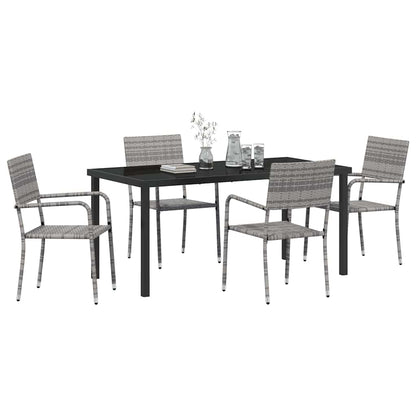 Tuin eettafelset met kussen 5 pcs Grijs poly rattan