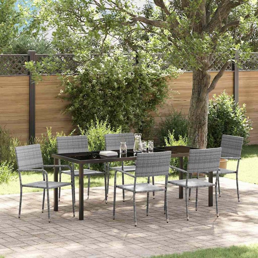 Tuin Eetset 7 Pcs Poly Riet Grijs 200 cm 6-persoons