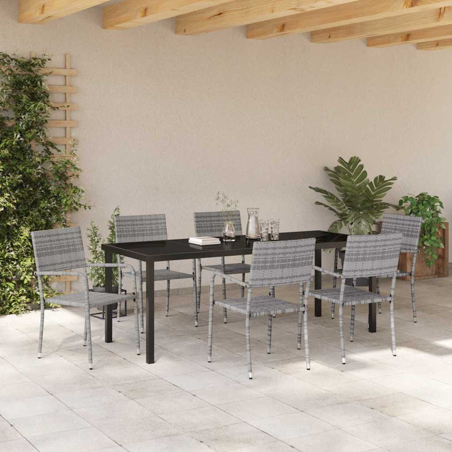 Tuin Eetset 7 Pcs Poly Riet Grijs 200 cm 6-persoons
