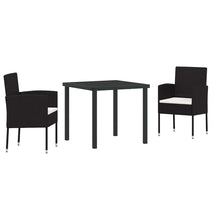 Tuin eettafelset met kussen 3 pcs Zwart poly rattan