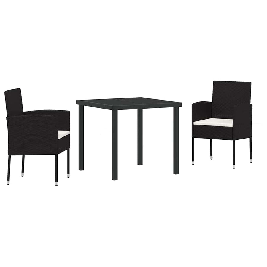 Tuin eettafelset met kussen 3 pcs Zwart poly rattan