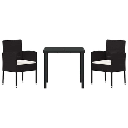 Tuin eettafelset met kussen 3 pcs Zwart poly rattan