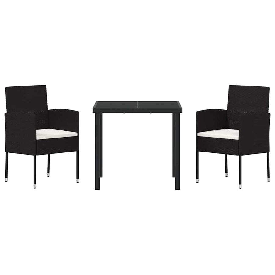 Tuin eettafelset met kussen 3 pcs Zwart poly rattan