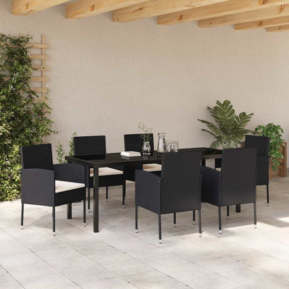 Tuin Eettafelset Met Kussen 7 Pcs Poly Rattan 6-persoons Zwart en crèmewit 200 cm