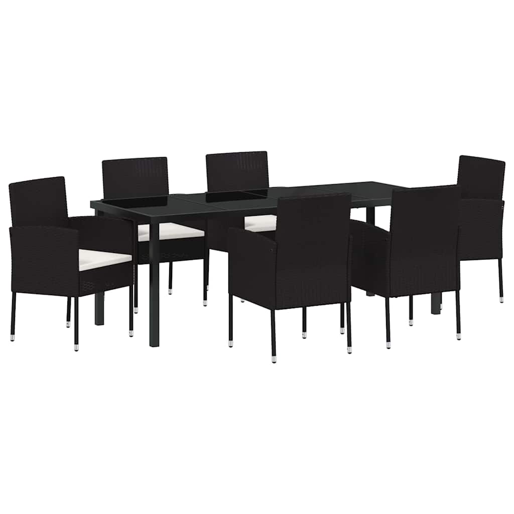Tuin Eettafelset Met Kussen 7 Pcs Poly Rattan 6-persoons Zwart en crèmewit 200 cm
