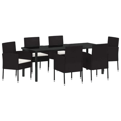 Tuin Eettafelset Met Kussen 7 Pcs Poly Rattan 6-persoons Zwart en crèmewit 200 cm