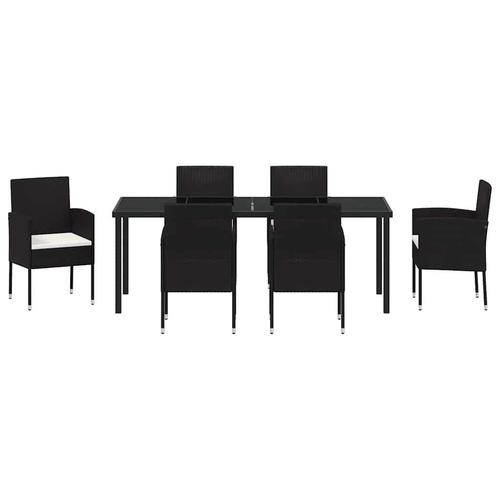 Tuin Eettafelset Met Kussen 7 Pcs Poly Rattan 6-persoons Zwart en crèmewit 200 cm