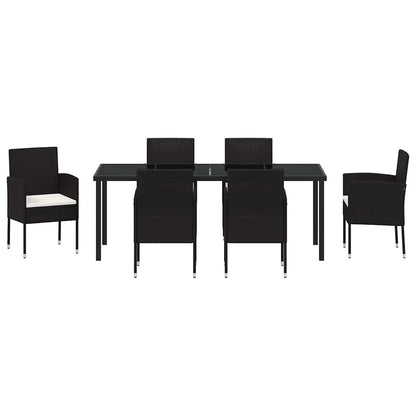 Tuin Eettafelset Met Kussen 7 Pcs Poly Rattan 6-persoons Zwart en crèmewit 200 cm