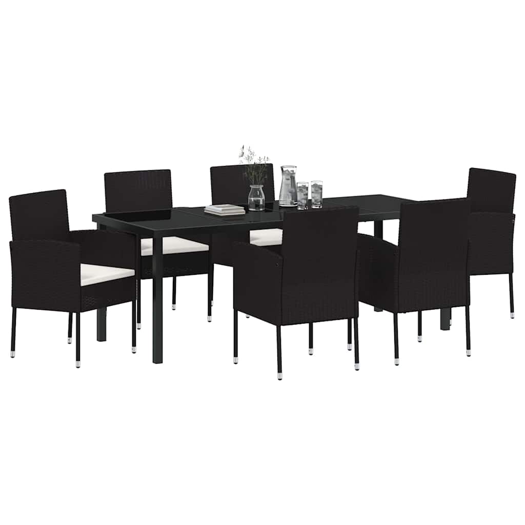 Tuin Eettafelset Met Kussen 7 Pcs Poly Rattan 6-persoons Zwart en crèmewit 200 cm