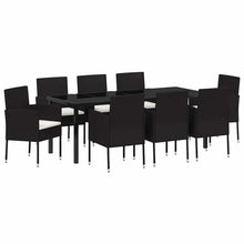 Tuin Eettafelset Met Kussen 9 Pcs Poly Rattan 8-persoons Zwart en crèmewit 200 cm