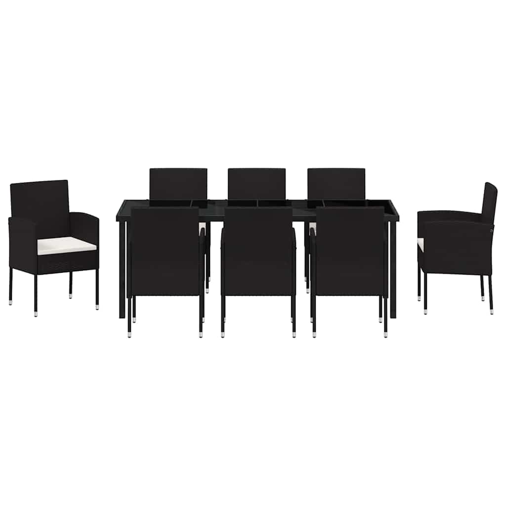 Tuin Eettafelset Met Kussen 9 Pcs Poly Rattan 8-persoons Zwart en crèmewit 200 cm