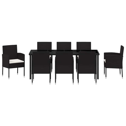 Tuin Eettafelset Met Kussen 9 Pcs Poly Rattan 8-persoons Zwart en crèmewit 200 cm