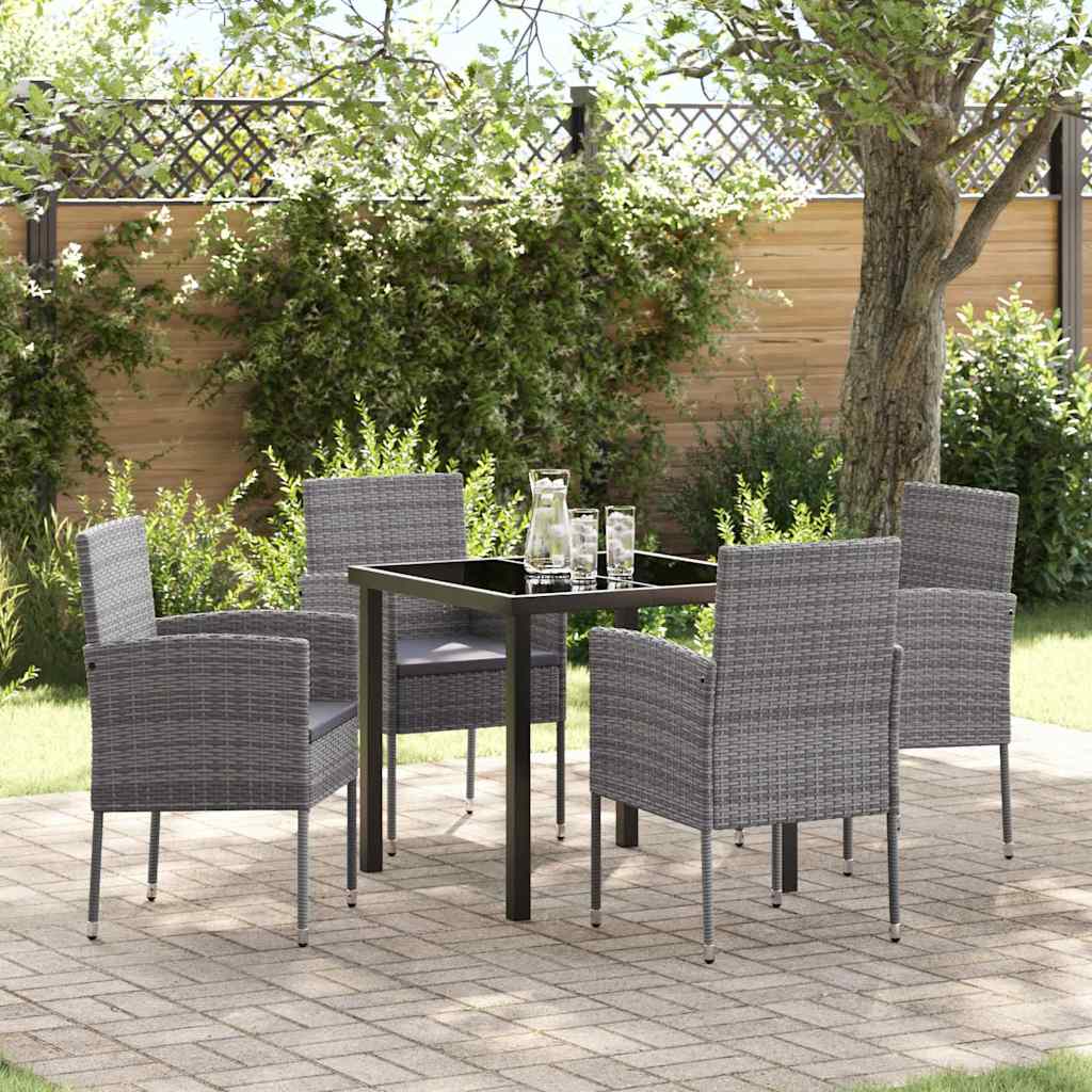 Tuin eettafelset met kussen 5 pcs Grijs poly rattan
