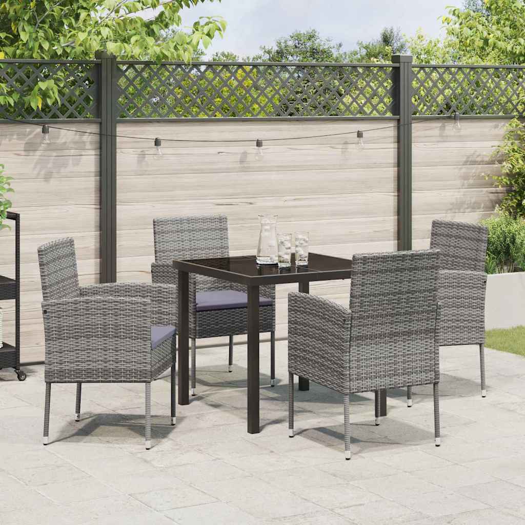 Tuin eettafelset met kussen 5 pcs Grijs poly rattan