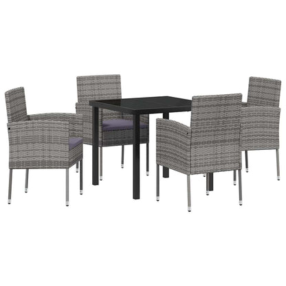 Tuin eettafelset met kussen 5 pcs Grijs poly rattan