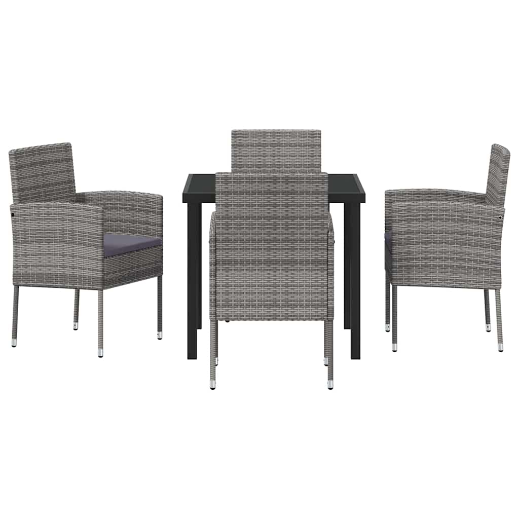 Tuin eettafelset met kussen 5 pcs Grijs poly rattan