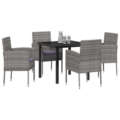 Tuin eettafelset met kussen 5 pcs Grijs poly rattan