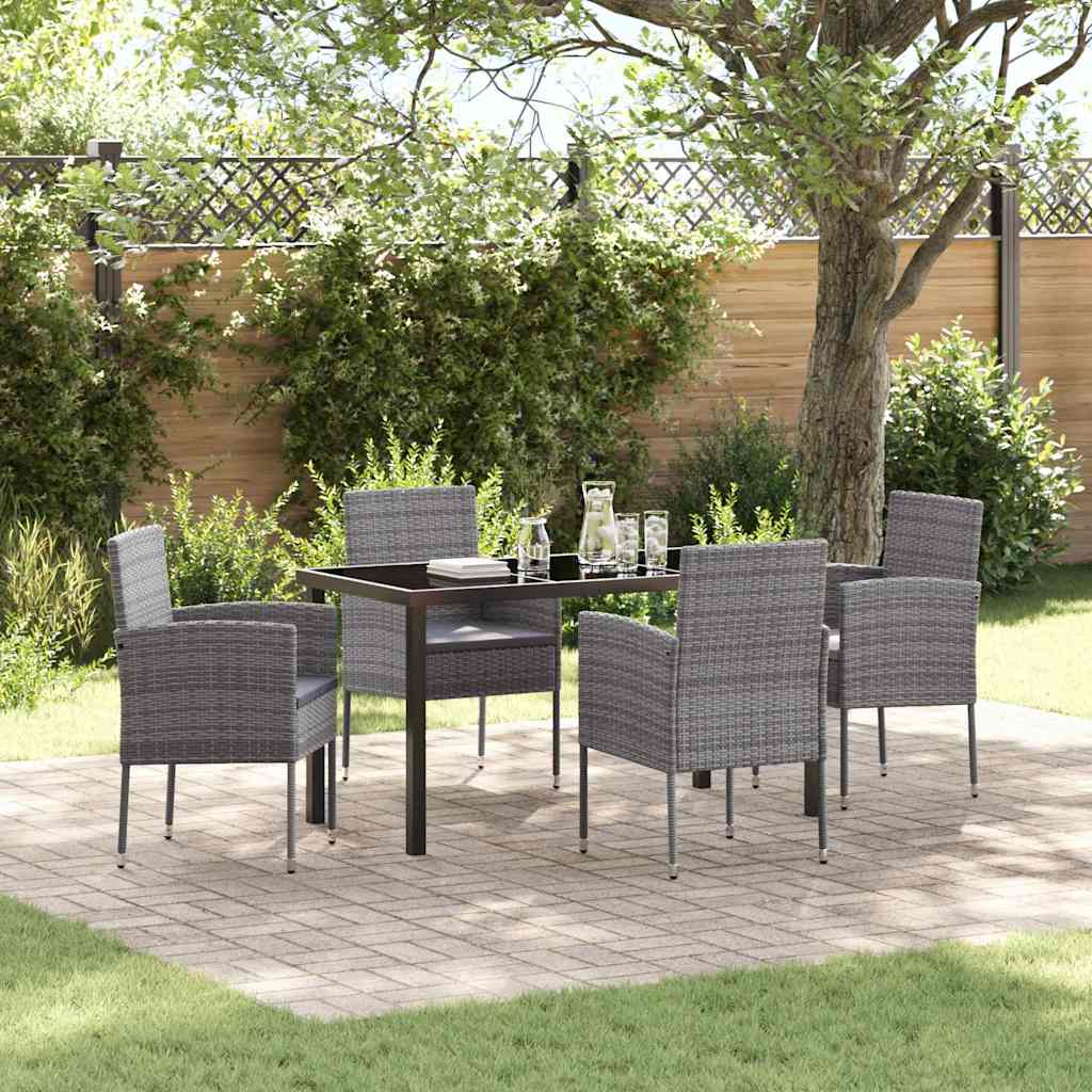 Tuin eettafelset met kussen 5 pcs Grijs poly rattan