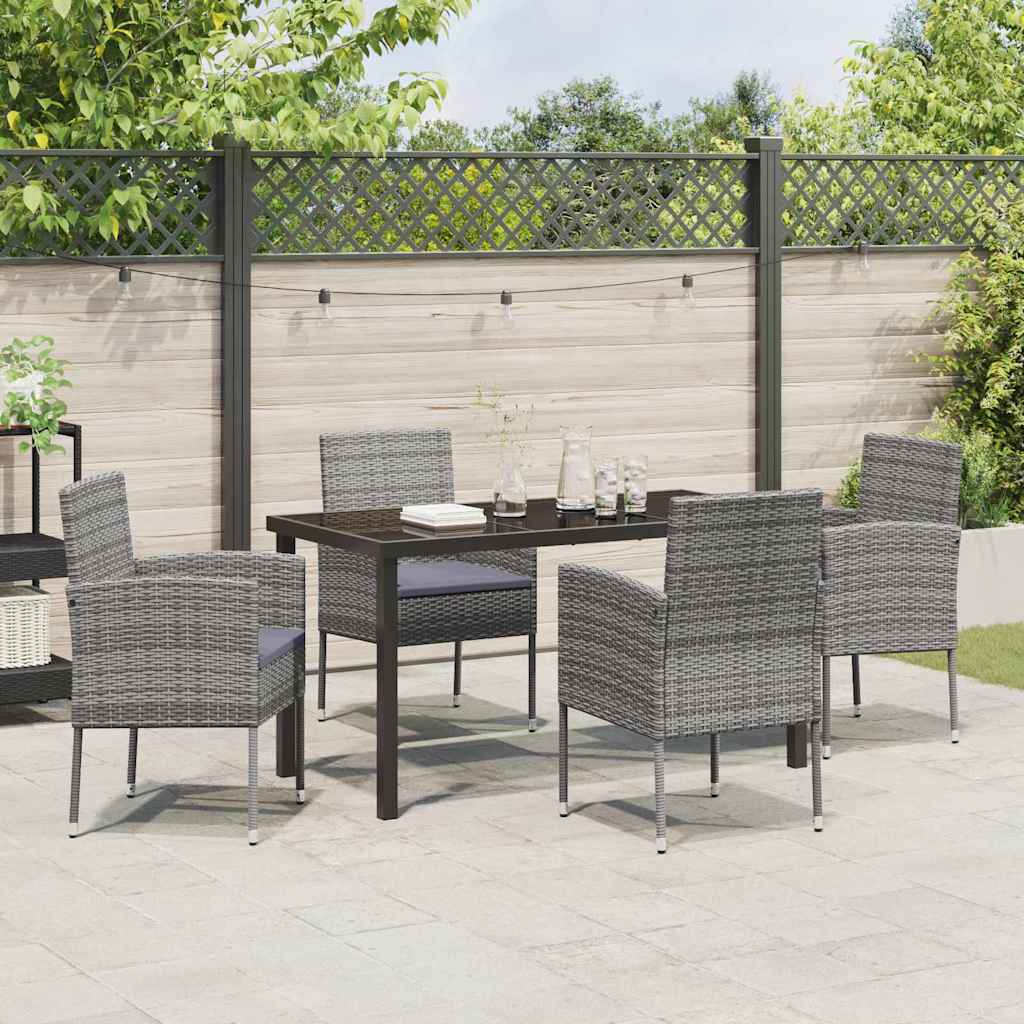 Tuin eettafelset met kussen 5 pcs Grijs poly rattan