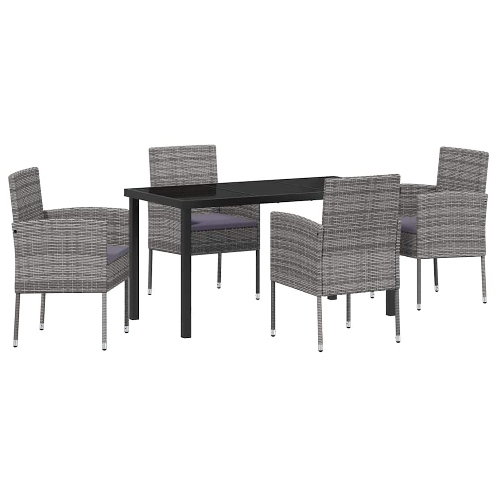Tuin eettafelset met kussen 5 pcs Grijs poly rattan