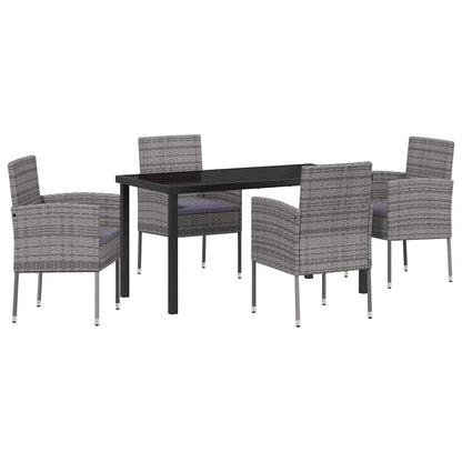 Tuin eettafelset met kussen 5 pcs Grijs poly rattan