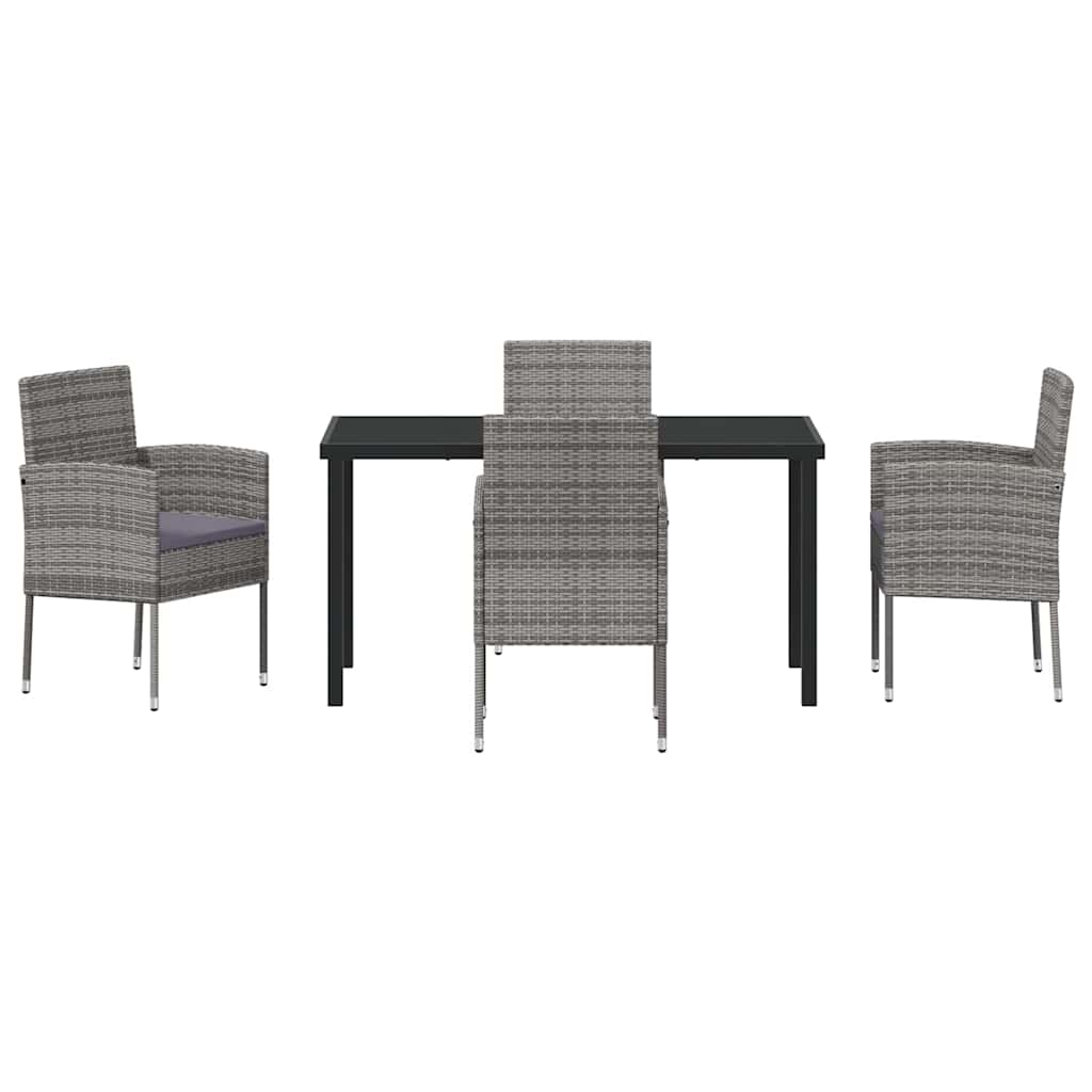 Tuin eettafelset met kussen 5 pcs Grijs poly rattan