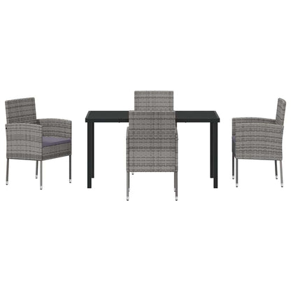 Tuin eettafelset met kussen 5 pcs Grijs poly rattan