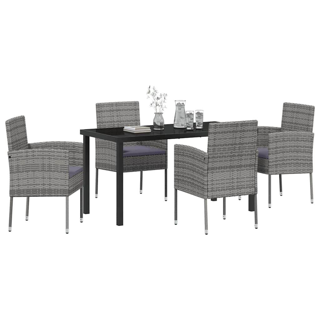 Tuin eettafelset met kussen 5 pcs Grijs poly rattan