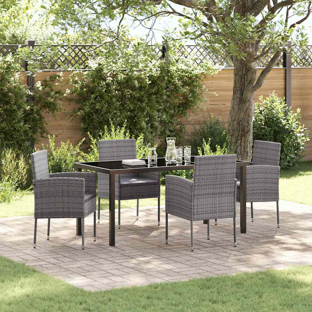 Tuin eettafelset met kussen 5 pcs Grijs poly rattan