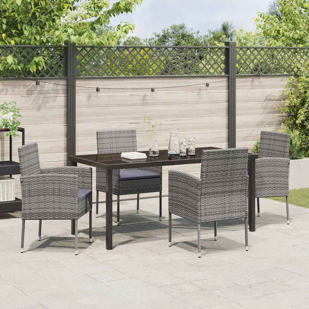 Tuin eettafelset met kussen 5 pcs Grijs poly rattan