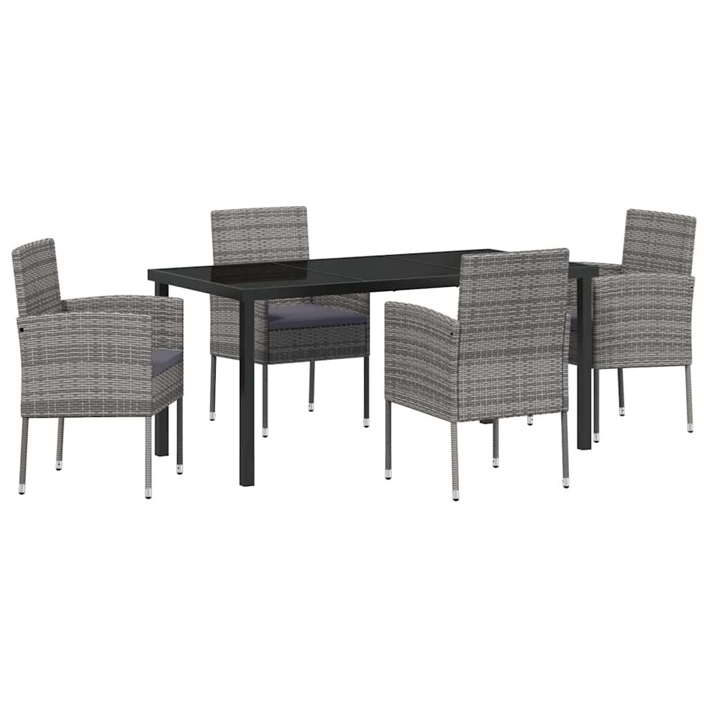Tuin eettafelset met kussen 5 pcs Grijs poly rattan