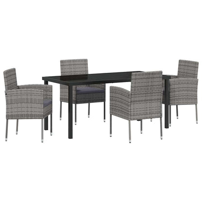 Tuin eettafelset met kussen 5 pcs Grijs poly rattan