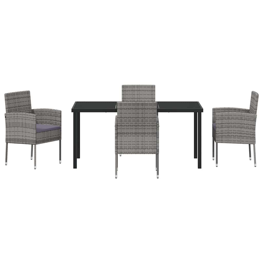 Tuin eettafelset met kussen 5 pcs Grijs poly rattan