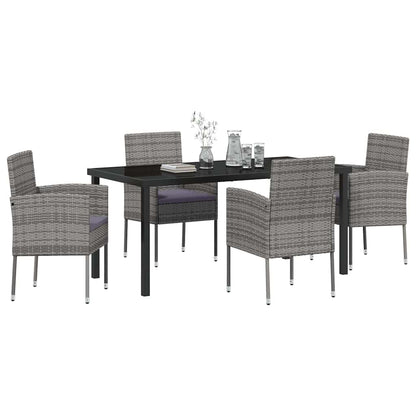 Tuin eettafelset met kussen 5 pcs Grijs poly rattan