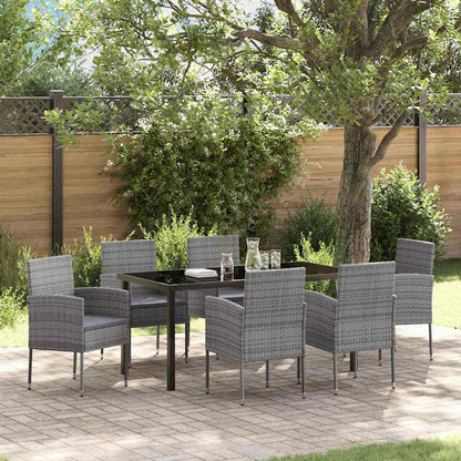 Tuin eettafelset met kussen 7 pcs Grijs poly rattan