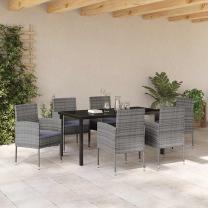 Tuin eettafelset met kussen 7 pcs Grijs poly rattan