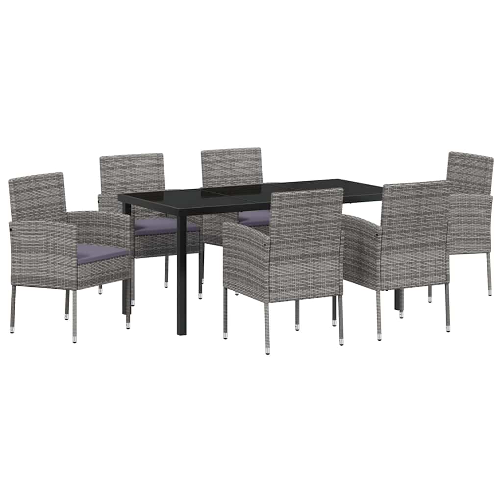 Tuin eettafelset met kussen 7 pcs Grijs poly rattan