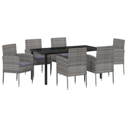 Tuin eettafelset met kussen 7 pcs Grijs poly rattan