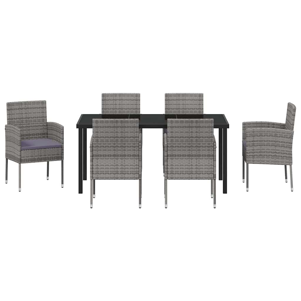 Tuin eettafelset met kussen 7 pcs Grijs poly rattan